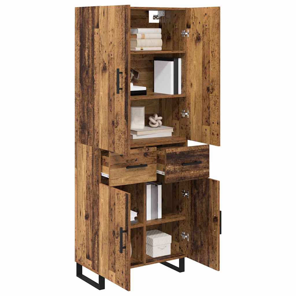 vidaXL Hoge kast met lade 2 pcs Oud Hout Geengineerd Hout en Glas