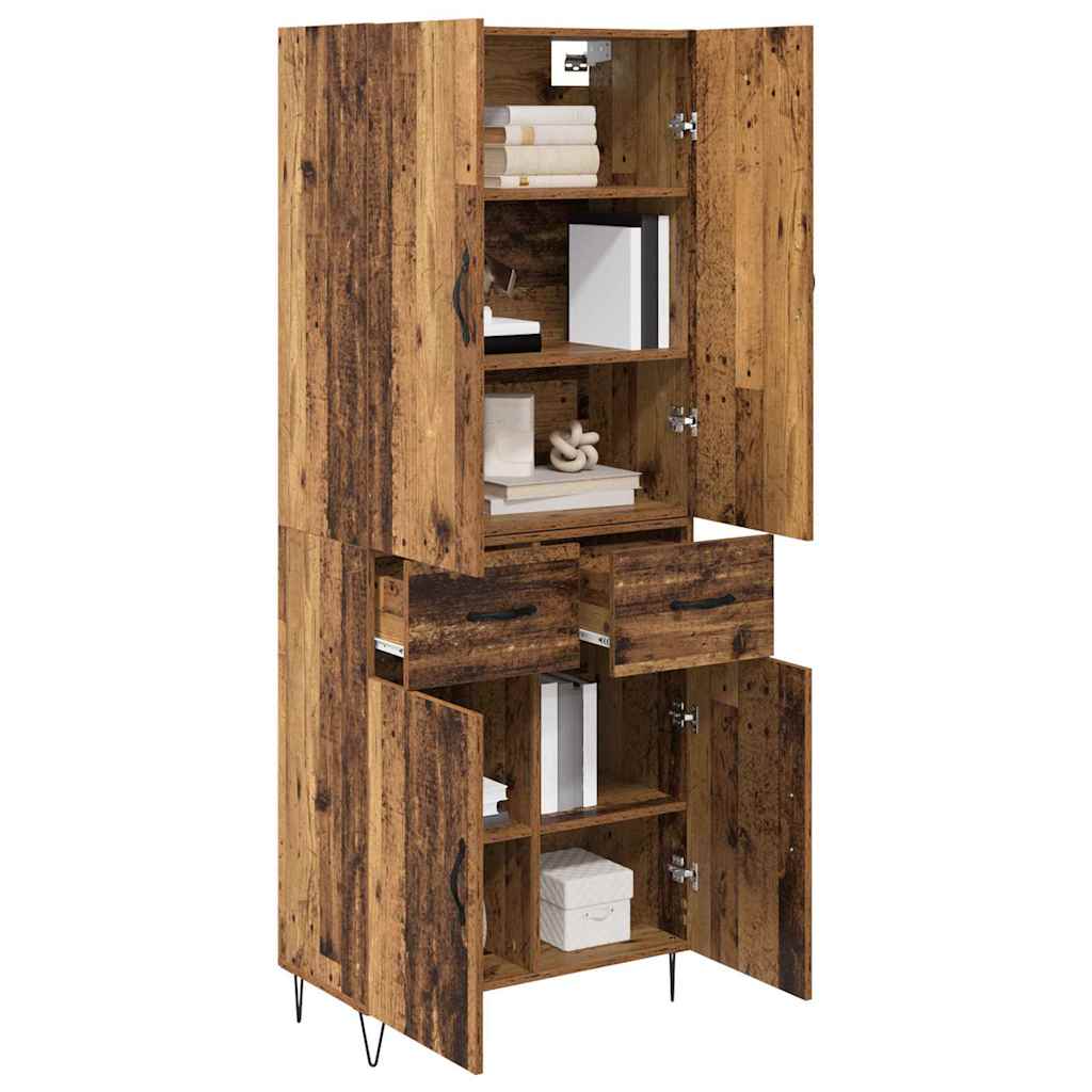 vidaXL Hoge kast met lade 2 pcs Oud Hout Geengineerd Hout en Glas