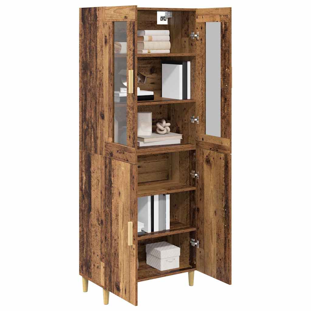 vidaXL Hoge kast Oud Hout 69,5 x 34 x 180 cm Geengineerd Hout en Glas