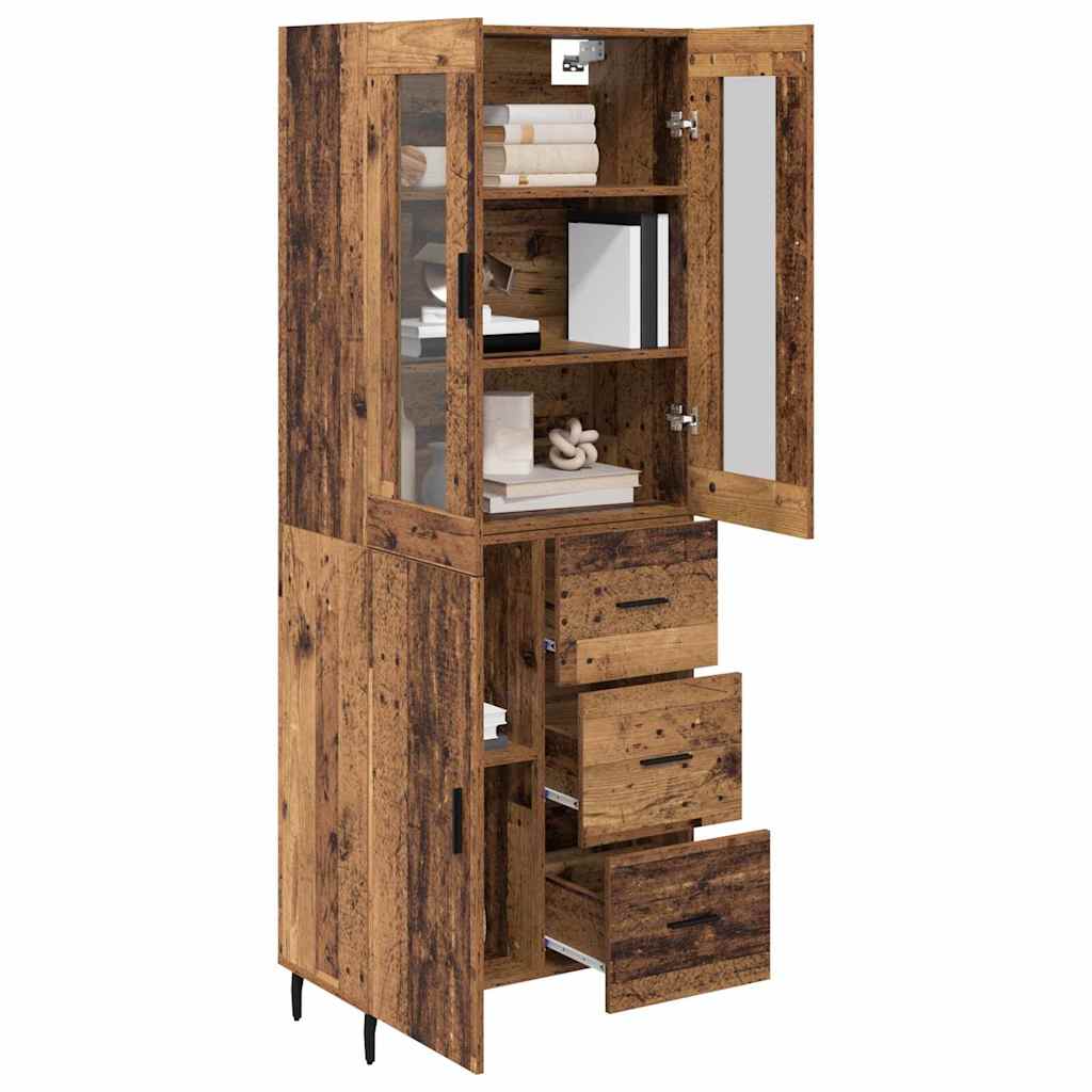 vidaXL Hoge kast met lade 2 pcs Oud Hout Geengineerd Hout en Glas