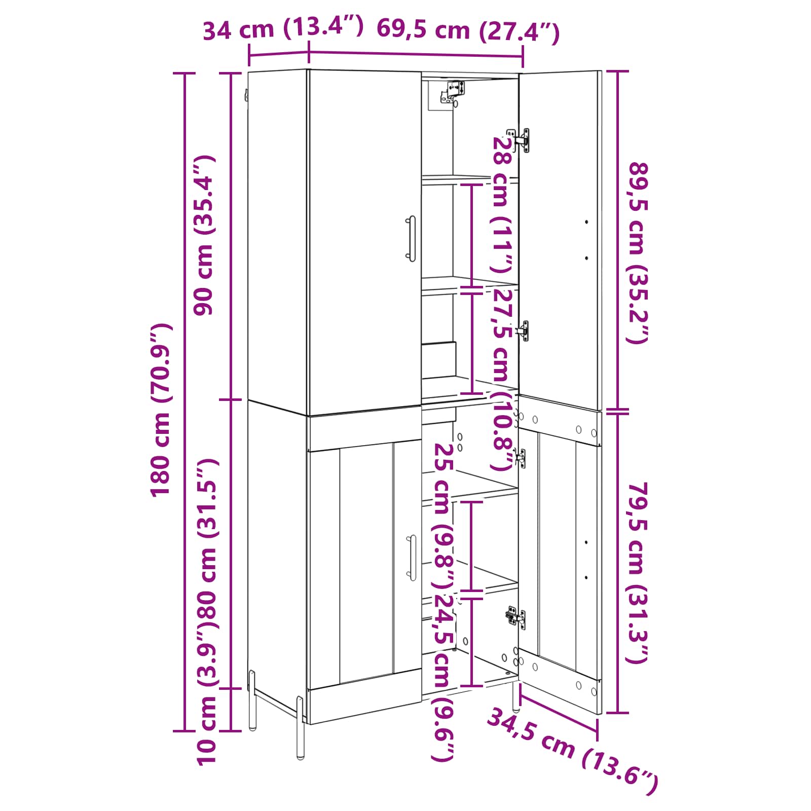 Visok predalnik Star les 69,5 x 34 x 180 cm Konstruiran les - slika 13