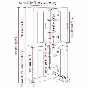 Vysoký bufet Staré dřevo 69,5 x 34 x 180 cm kompozitní dřevo - obrázek 13