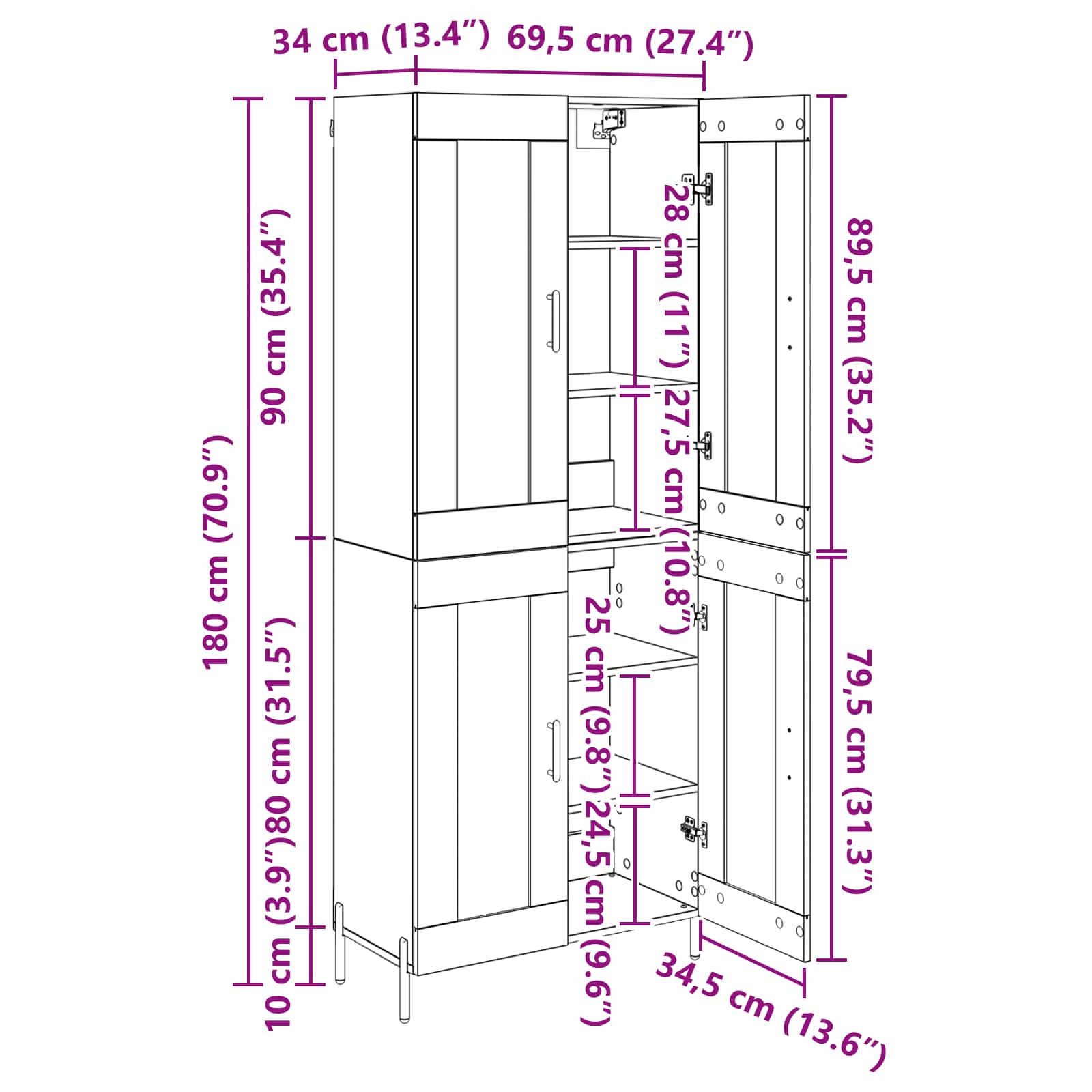 Visok predalnik Star les 69,5 x 34 x 180 cm Konstruiran les - slika 13