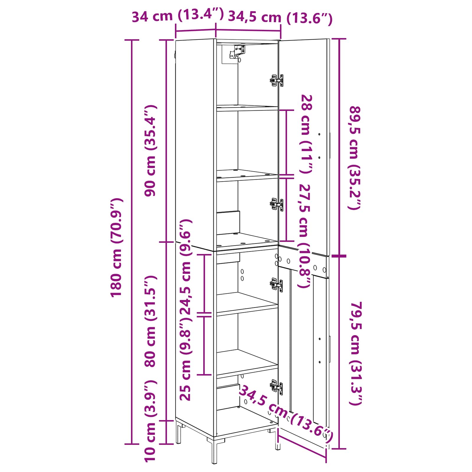 Vysoký bufet Staré dřevo 69,5 x 34 x 180 cm kompozitní dřevo - obrázek 14