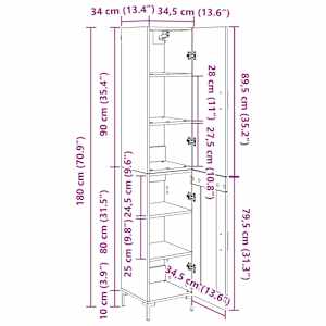 Vysoký bufet Staré dřevo 69,5 x 34 x 180 cm kompozitní dřevo - obrázek 14