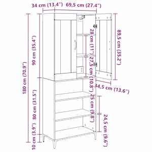 Vysoký bufet Staré dřevo 69,5 x 34 x 180 cm kompozitní dřevo - obrázek 13
