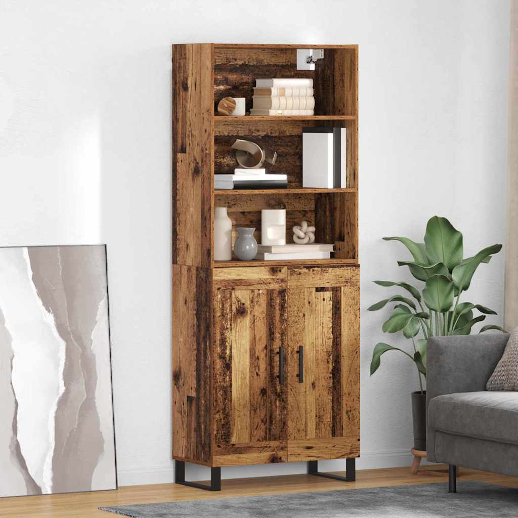 vidaXL Highboard Altholz 69,5 x 34 x 180 cm Engineered Wood und Glas