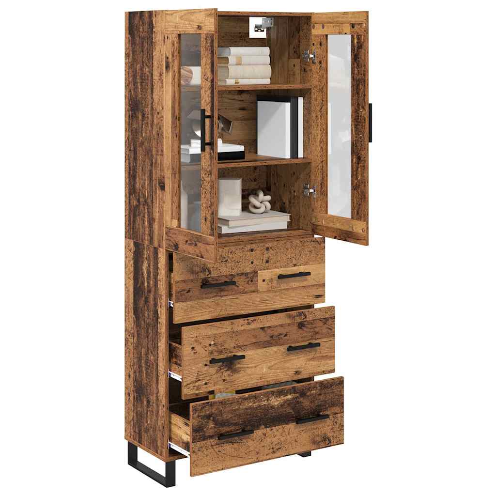 vidaXL Hoge kast met lade 2 pcs Oud Hout Geengineerd Hout en Glas