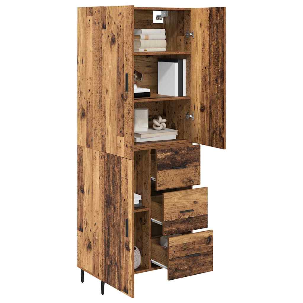 vidaXL Hoge kast Oud Hout 69,5 x 34 x 180 cm Geengineerd Hout en Glas
