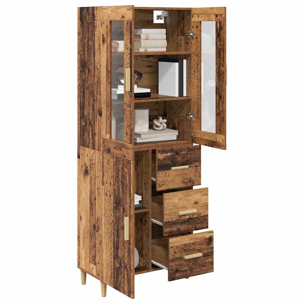 vidaXL Hoge kast met lade Oud Hout 69,5 x 34 x 180 cm Bewerkt hout
