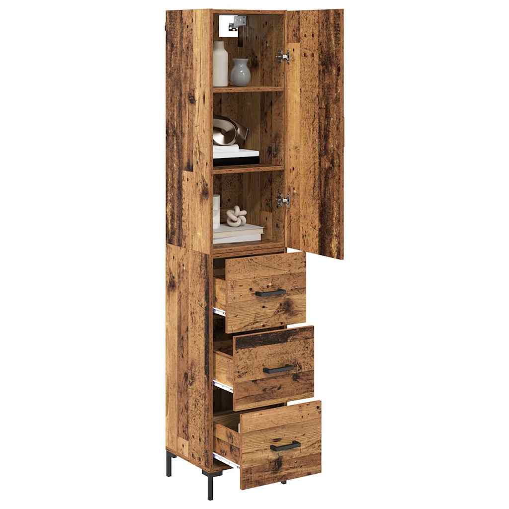 vidaXL Hoge kast met lade Oud Hout 69,5 x 34 x 180 cm Bewerkt hout