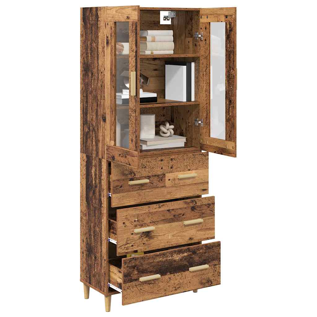 vidaXL Hoge kast Oud Hout 69,5 x 34 x 180 cm Geengineerd Hout en Glas