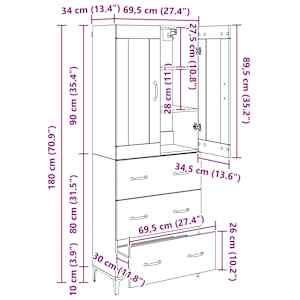 Vysoký bufet Staré dřevo 69,5 x 34 x 180 cm kompozitní dřevo - obrázek 13