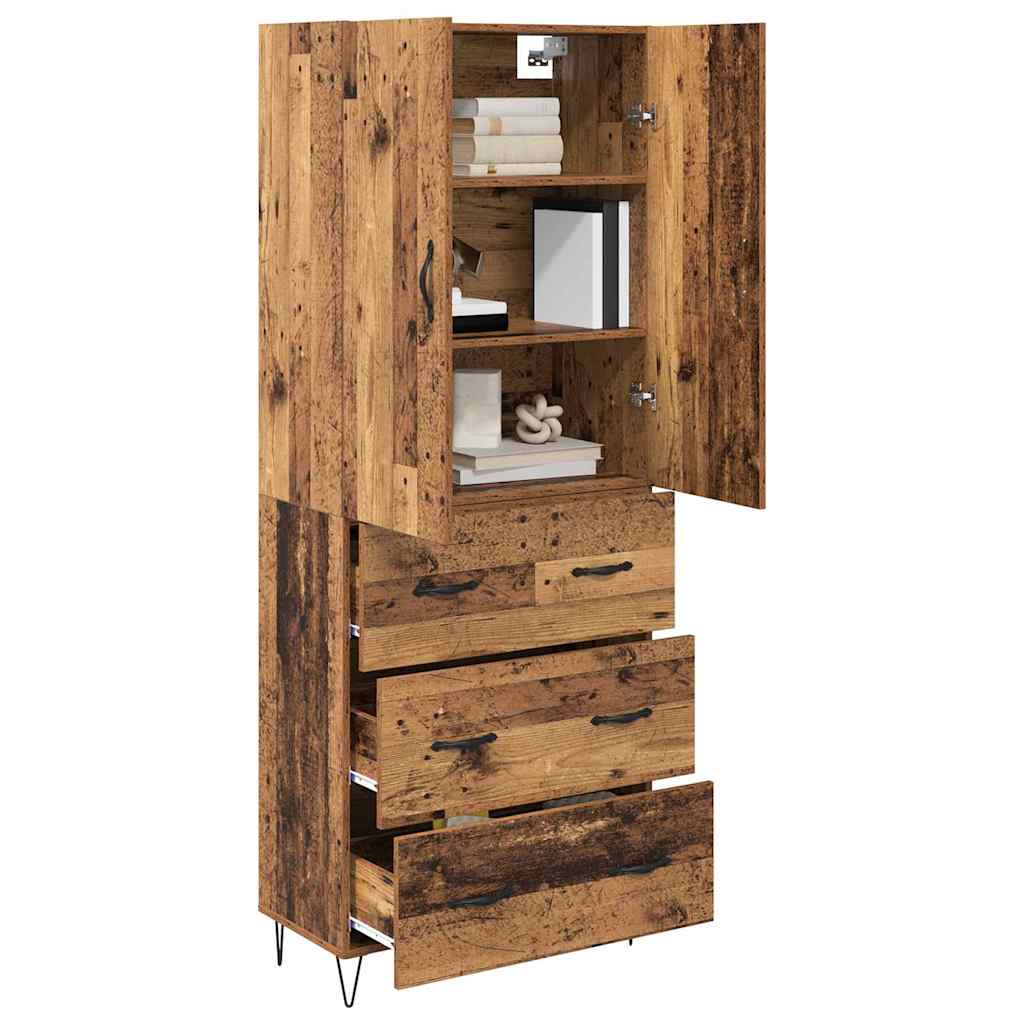 vidaXL Hoge kast met lade 2 pcs Oud Hout Geengineerd Hout en Glas