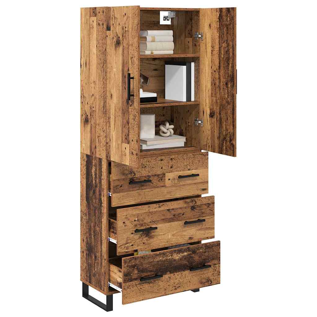 vidaXL Hoge kast met lade 2 pcs Oud Hout Geengineerd Hout en Glas