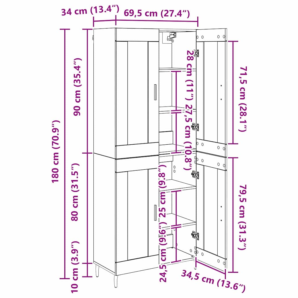 Visok predalnik 2 pcs Star les Inženirski les in steklo - slika 13