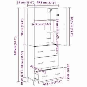 Vysoký bufet Staré dřevo 69,5 x 34 x 180 cm kompozitní dřevo - obrázek 14
