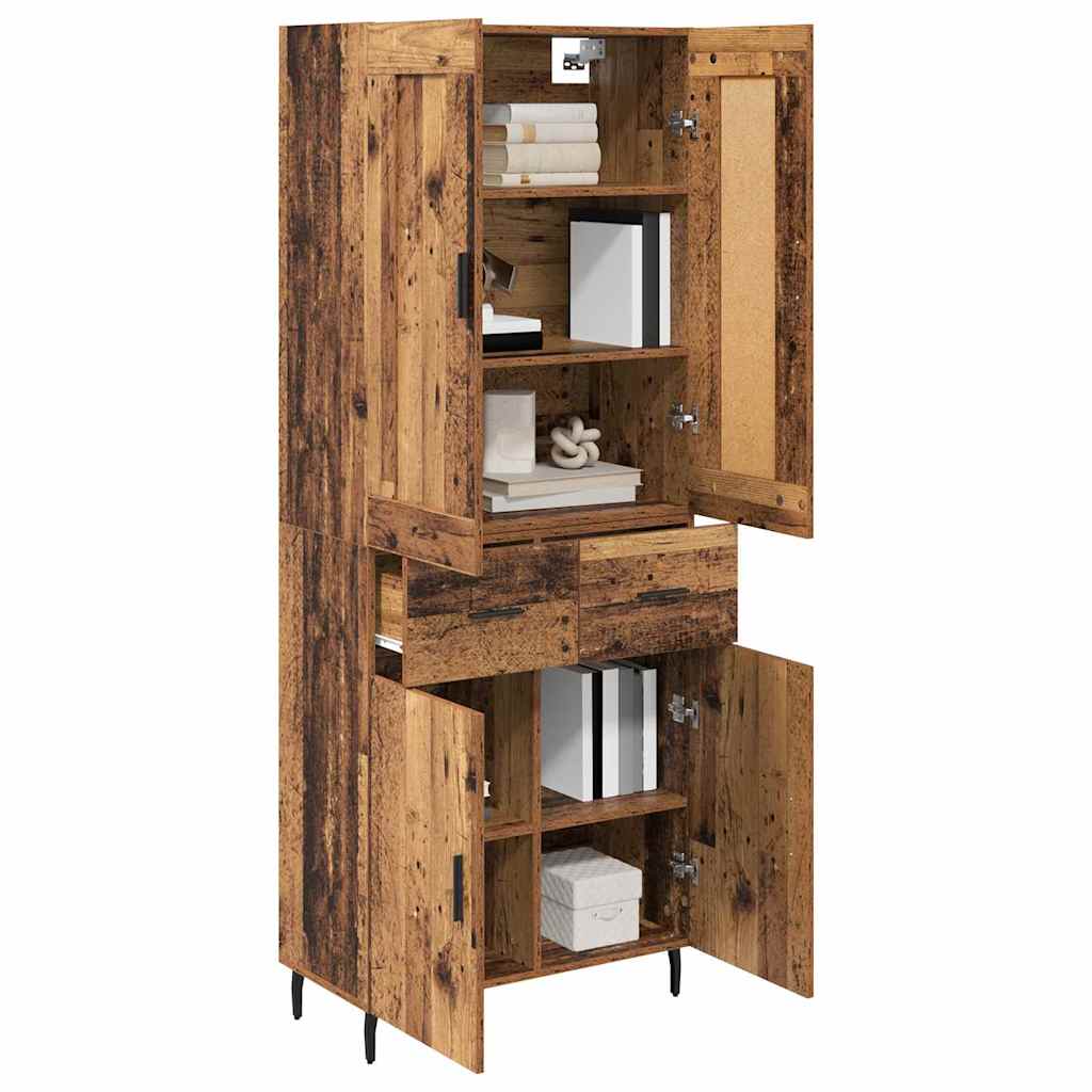 vidaXL Hoge kast met lade 2 pcs Oud Hout Geengineerd Hout en Glas