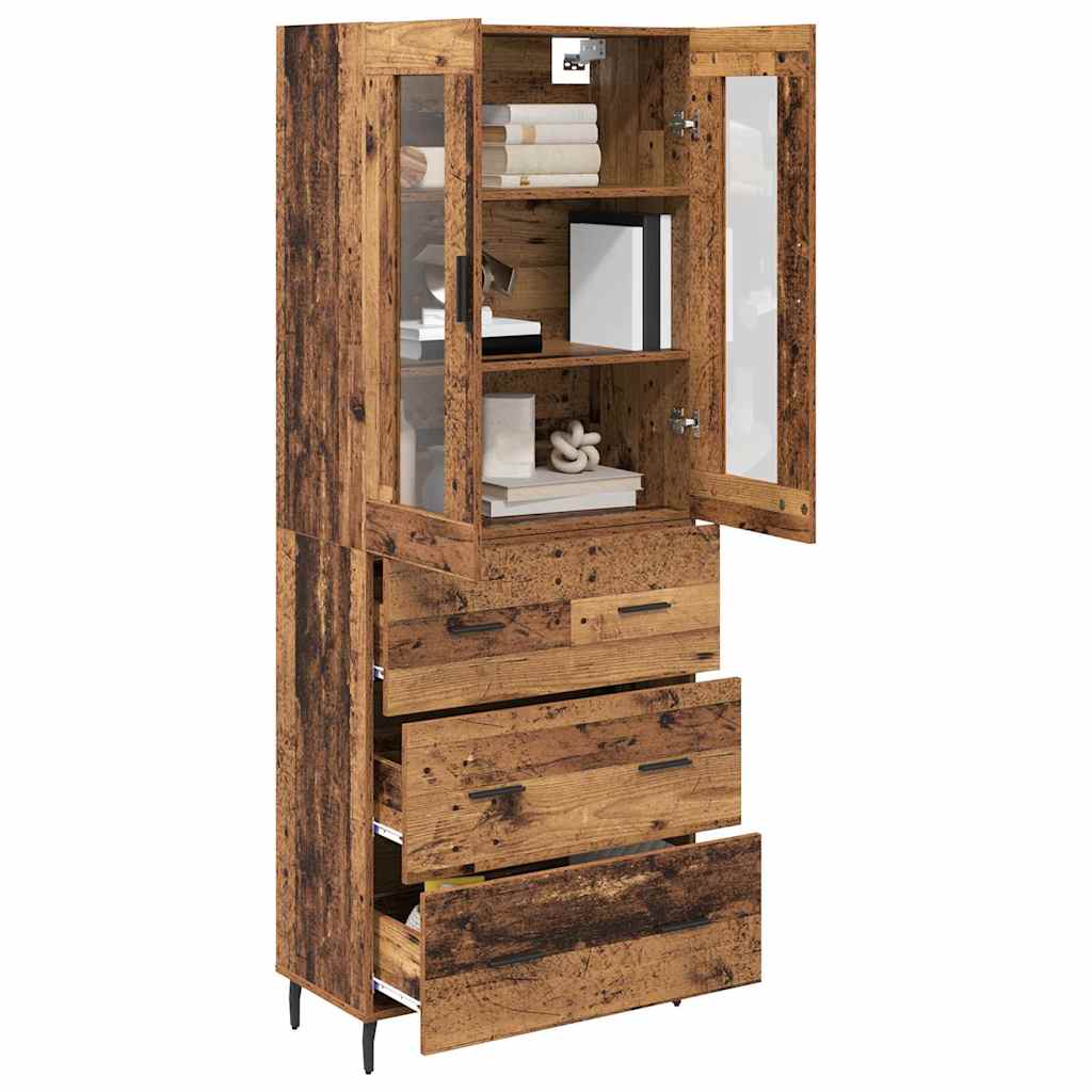 vidaXL Hoge kast met lade 2 pcs Oud Hout Geengineerd Hout en Glas
