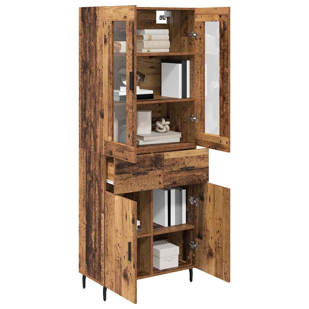 vidaXL Hoge kast met lade 2 pcs Oud Hout Geengineerd Hout en Glas