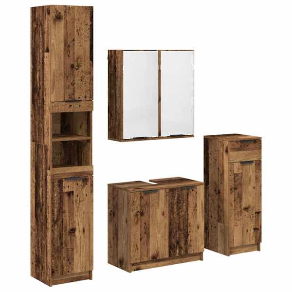 vidaXL Vannitoa m&ouml;&ouml;bleset 4 tk Vana puit 64,5 x 33,5 x 59 cm Tehispuit