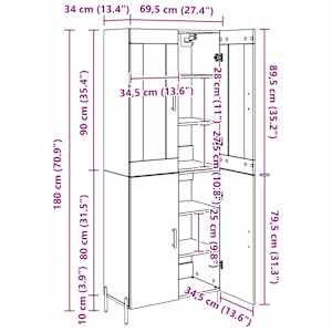 Vysoký bufet Staré dřevo 69,5 x 34 x 180 cm kompozitní dřevo - obrázek 14
