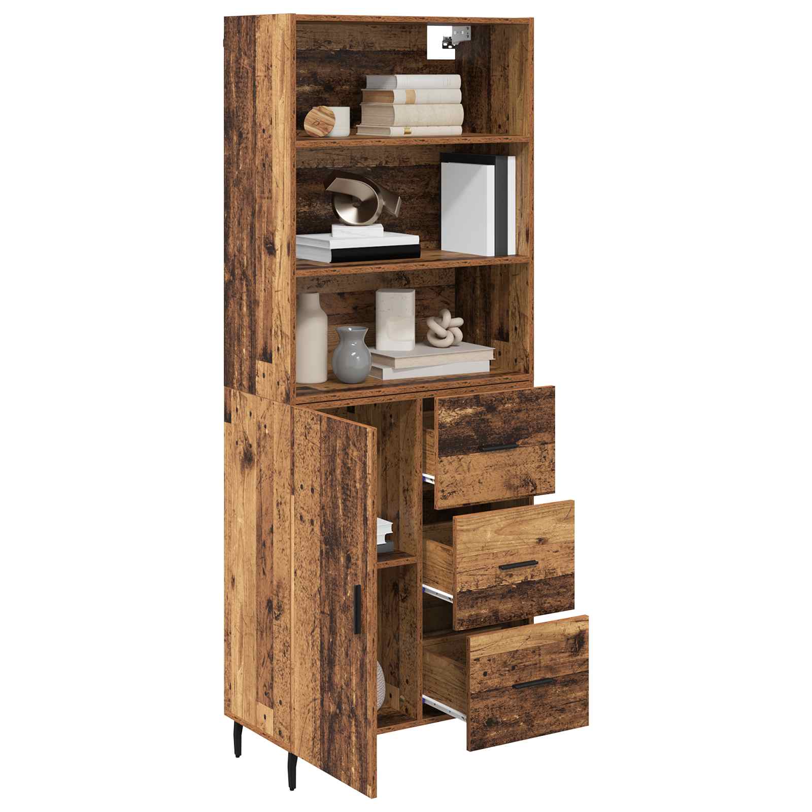 vidaXL Highboard met lade 2 pcs Oud Hout Geengineerd Hout en Glas