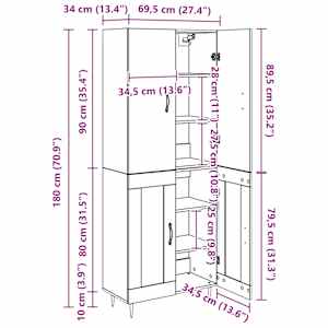 Vysoký bufet Staré dřevo 69,5 x 34 x 180 cm kompozitní dřevo - obrázek 14
