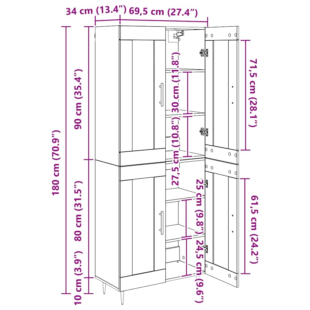 Visok predalnik 2 pcs Star les Konstruiran les - slika 13