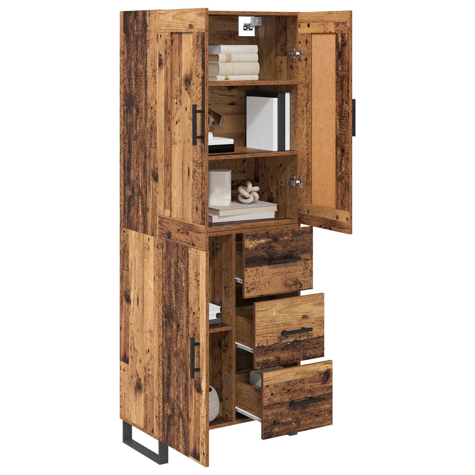 vidaXL Hoge kast met lade 2 pcs Oud Hout Geengineerd Hout en Glas