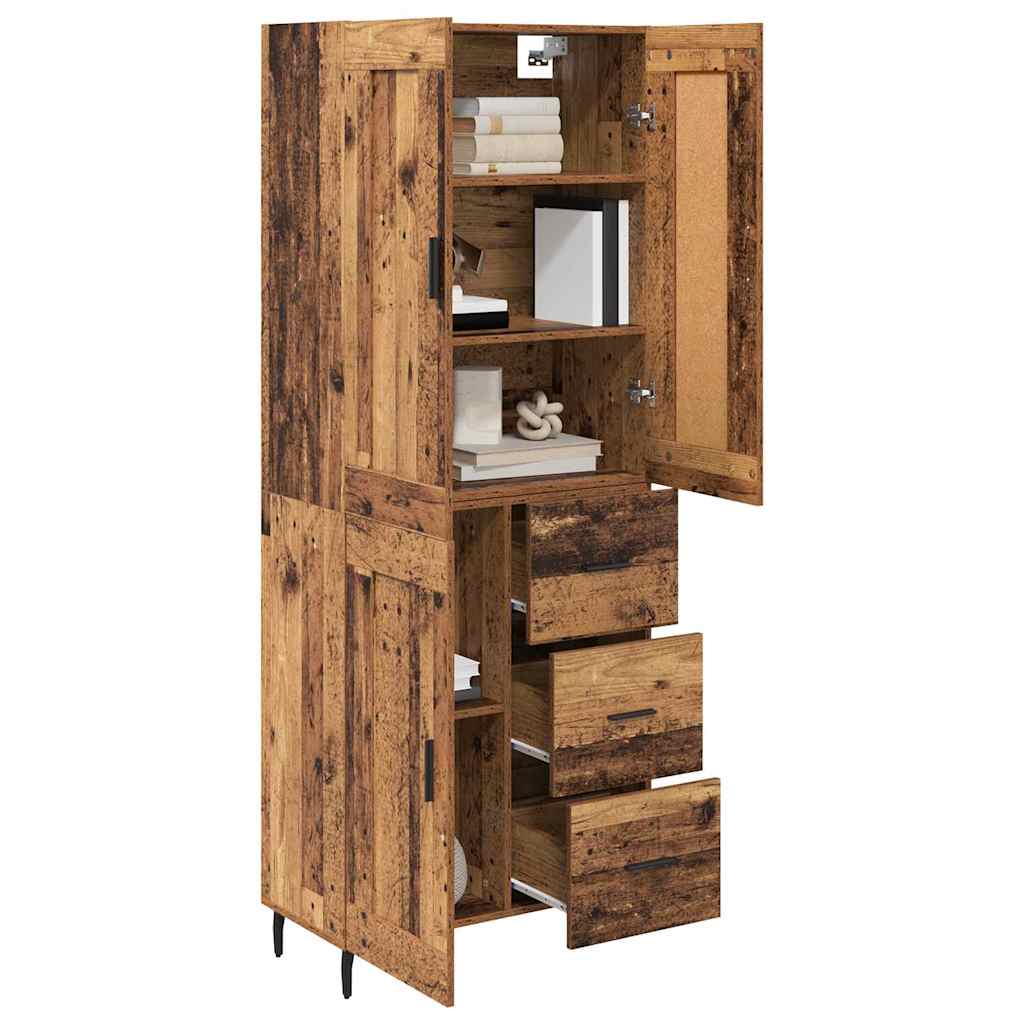 vidaXL Hoge kast met lade 2 pcs Oud Hout Geengineerd Hout en Glas