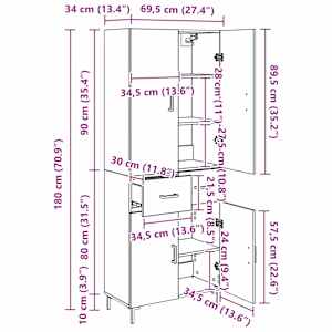 Vysoký bufet Staré dřevo 69,5 x 34 x 180 cm kompozitní dřevo - obrázek 13