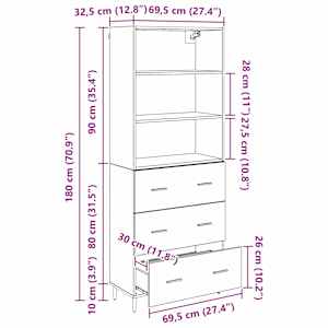 Vysoký bufet 2 pcs Artisanový dub 69,5 x 32,5 x 180 cm - obrázek 15