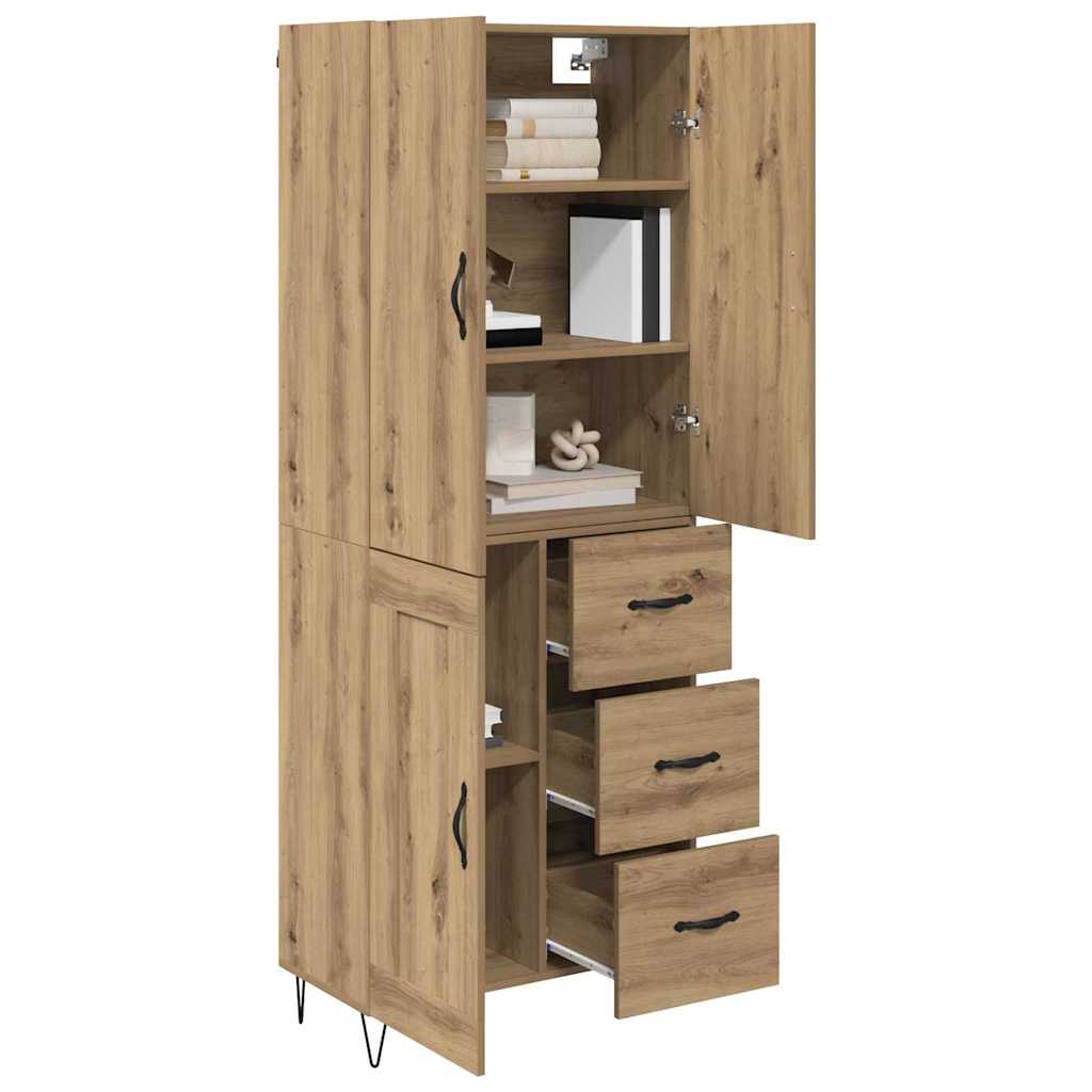 vidaXL Hoge kast met lade 2 pcs Artisan Eiken Geengineerd Hout en Glas