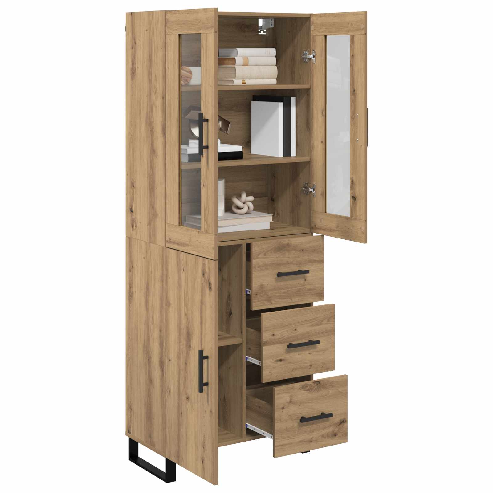vidaXL Hoge kast met lade 2 pcs Artisan Eiken Geengineerd Hout en Glas