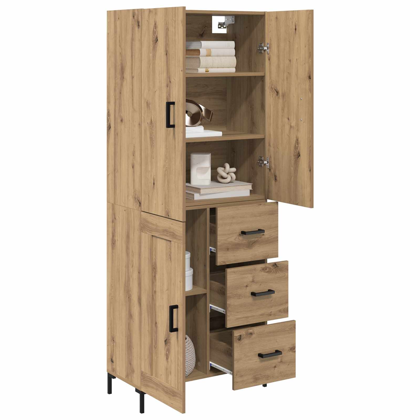 vidaXL Highboard Artisan Eiken 69,5 x 34 x 180 cm Bewerkt hout