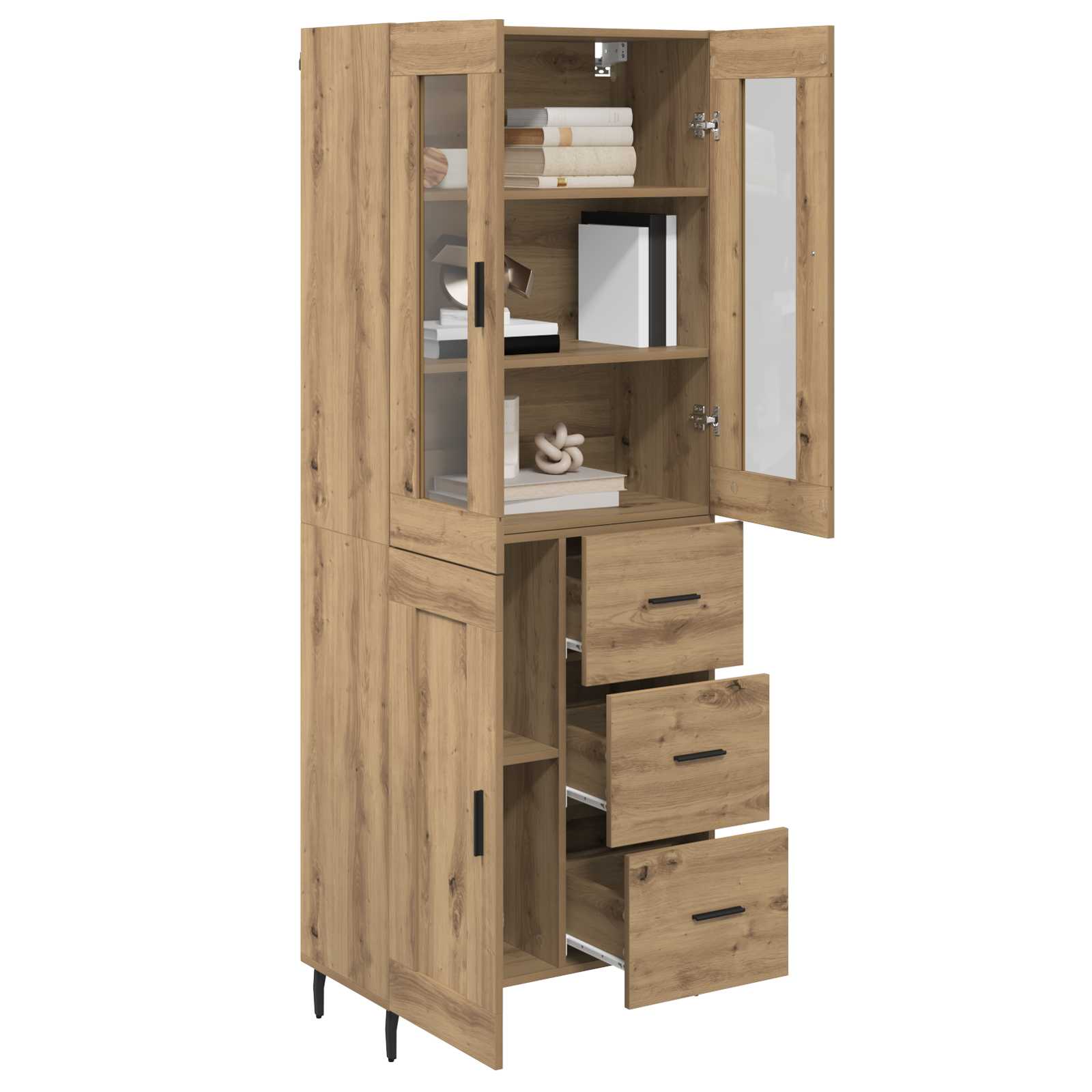 vidaXL Hoge kast met lade 2 pcs Artisan Eiken Geengineerd Hout en Glas