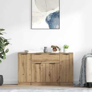 Strani šal s predalom 3 pcs Umetni hrast Konstruiran les