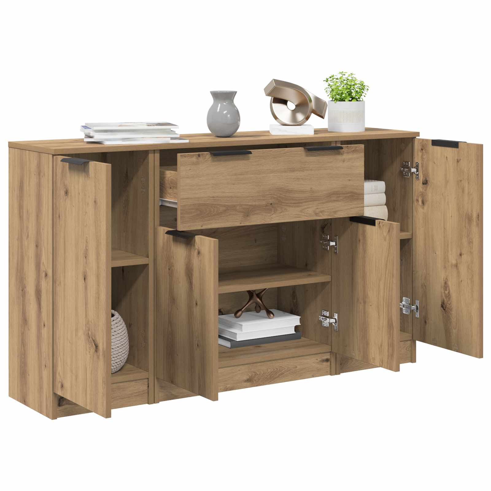 vidaXL Dressoir met lade 3 pcs Artisan Eiken Bewerkt hout