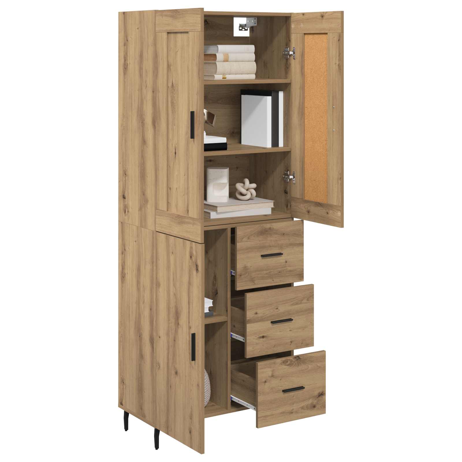 vidaXL Hoge kast met lade 2 pcs Artisan Eiken Geengineerd Hout en Glas