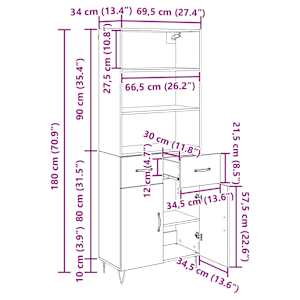 Vysoký bufet 2 pcs Artisanový dub 69,5 x 34 x 180 cm - obrázek 15