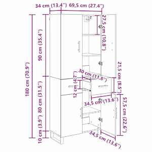Vysoký bufet 2 pcs Artisanový dub 69,5 x 34 x 180 cm - obrázek 14