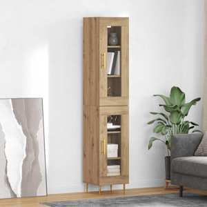 Vysoký bufet 2 pcs Artisanový dub Sklo