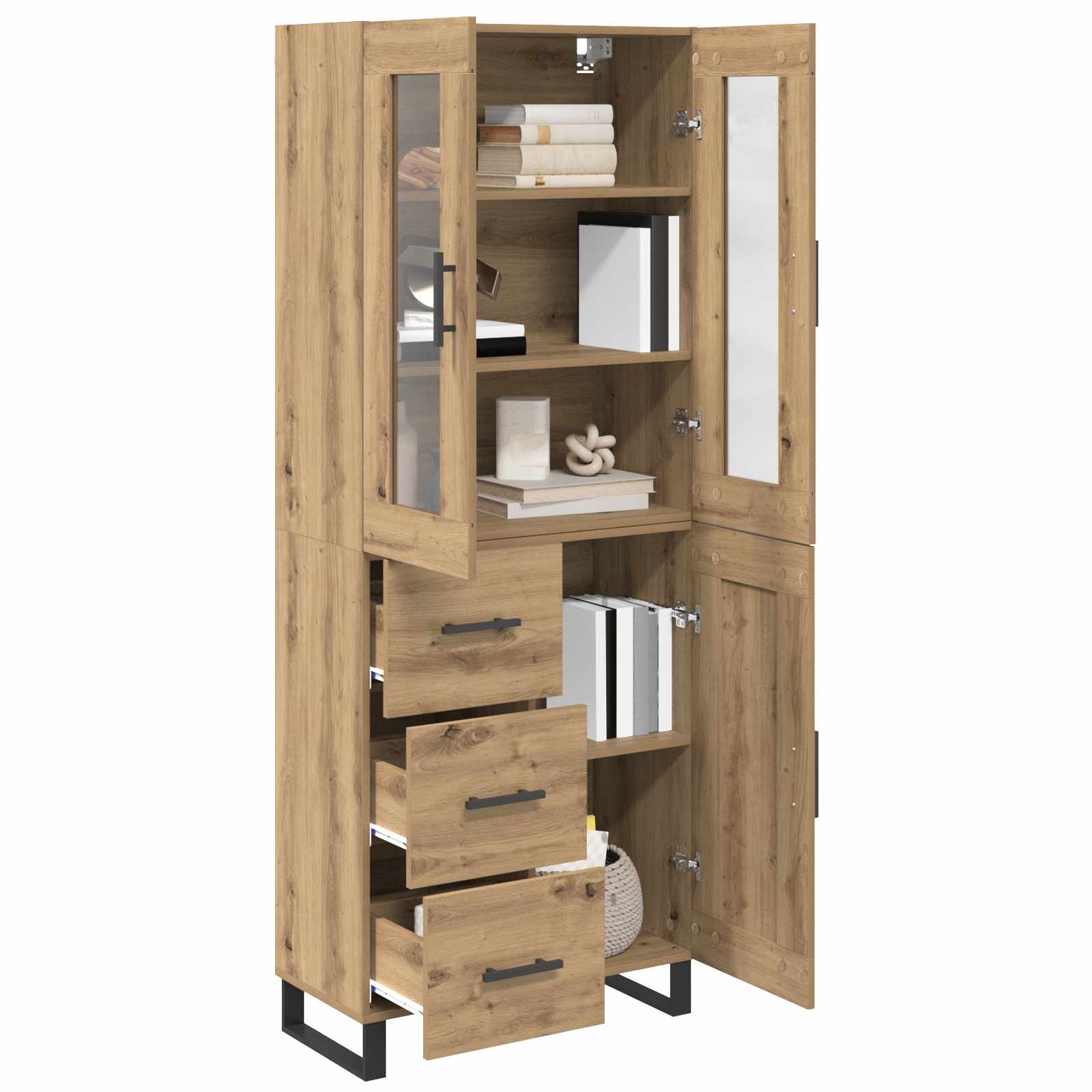 vidaXL Hoge kast met lade 2 pcs Artisan Eiken Geengineerd Hout en Glas