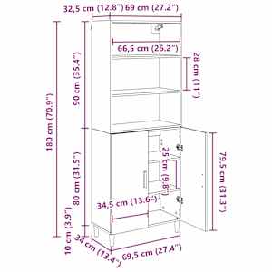 Vysoký bufet Černý dub 69,5 x 32,5 x 180 cm Kompozitní dřevo - obrázek 13