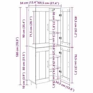 Vysoký bufet Černý dub 69,5 x 34 x 180 cm kompozitní dřevo - obrázek 13