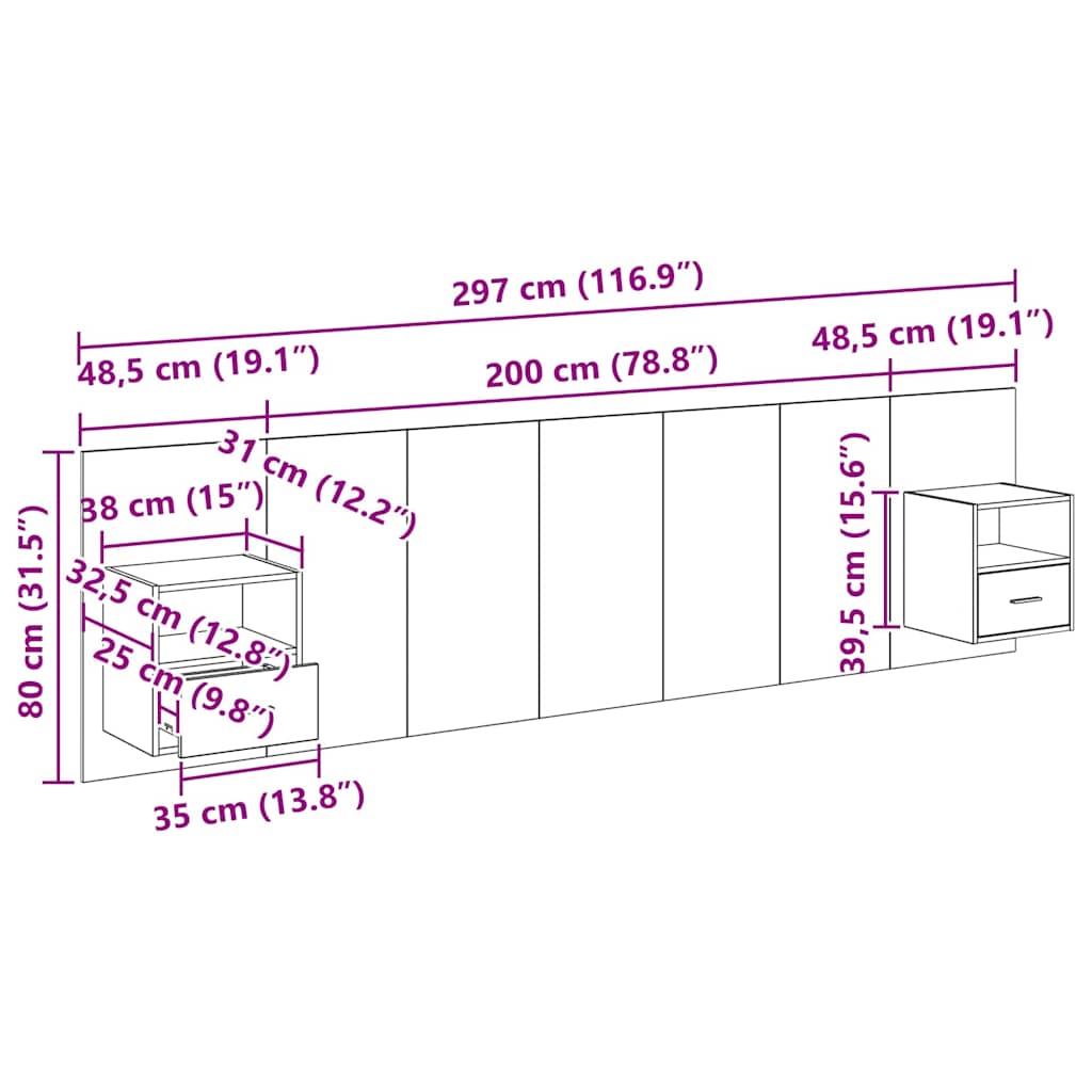 Hlavová část s kabinetem 3 pcs Černý dub kompozitní dřevo - obrázek 15