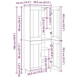 Vysoký bufet Černý dub 69,5 x 34 x 180 cm kompozitní dřevo - obrázek 14