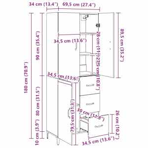 Vysoký bufet Černý dub 69,5 x 34 x 180 cm kompozitní dřevo - obrázek 15