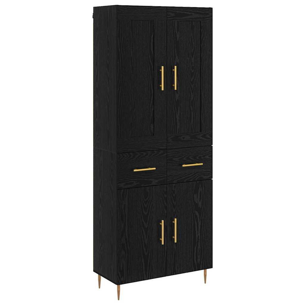 VidaXL Highboard Met Lade Zwart Eiken 69, 5 X 34 X 180 Cm Bewerkt Hout